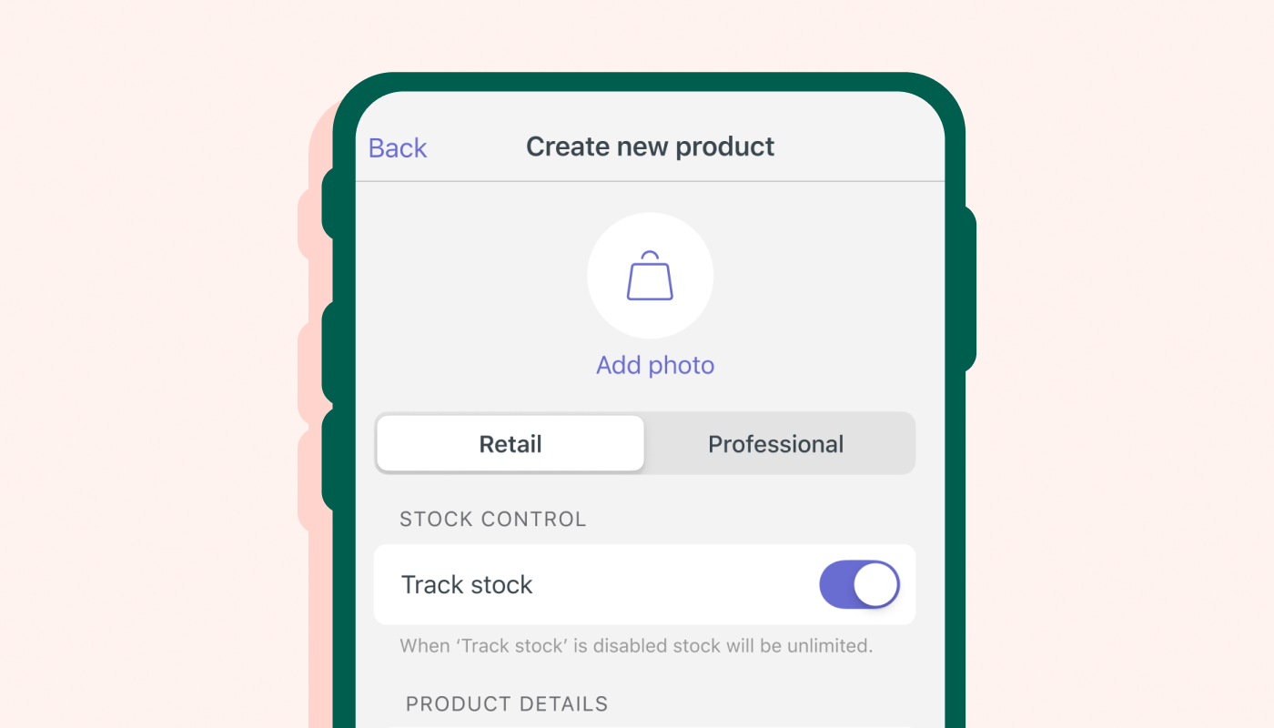 Illustrated image of the Timely Stock App detailing the look of the app and how easy it is to add a new retail or professional product for in salon use, right in the app.